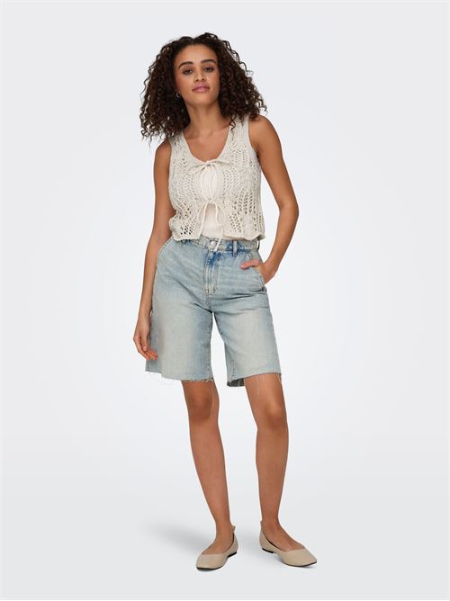 ONLLIZZY LIFE SL CROCHET TIE VEST KNT ONLY | 15343882/Pumice Stone